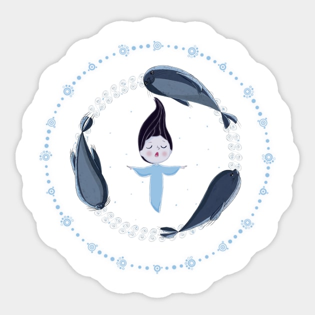 Song of the Sea - Selkie and Seals - White Version Sticker by RedMot